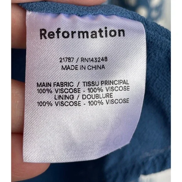 Reformation Blue Floral Sable Midi Dress Smocked S